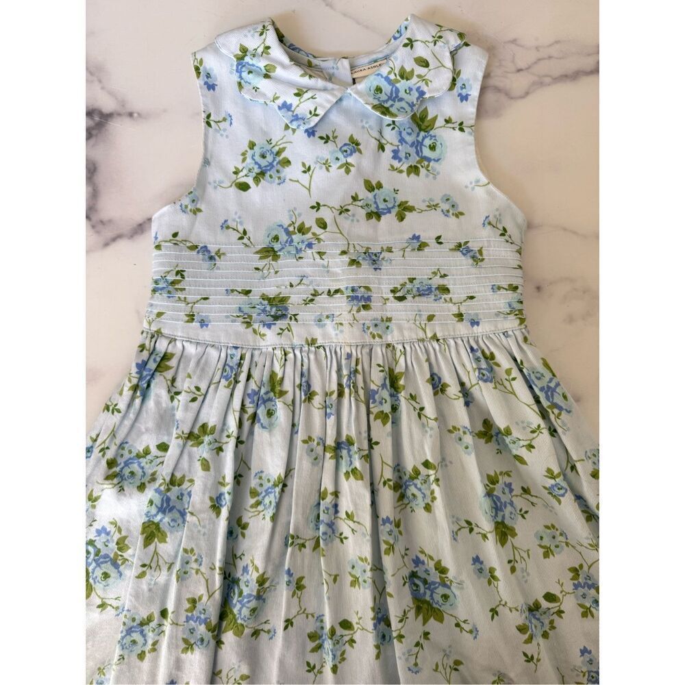 Laura Ashley girls size 6 blue floral dress Peter Pan collar sleeveless 100% cot